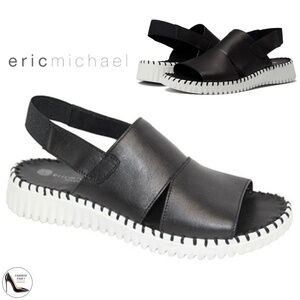 Eric Michael Sola Black Leather slingback women’s sandal white flat sole 39